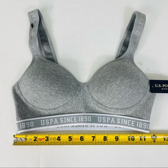 U.S. POLO ASSN. intimates Sports bra GREY WHITE Sporty bra formed cups NEW M - Picture 2 of 8